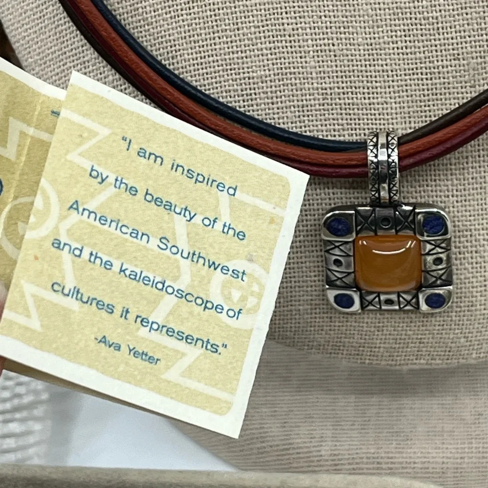 Vintage Ava Yetter Southwestern Pendant Necklace – Amber, Lapis, 925 Sterling - Picture 14 of 17